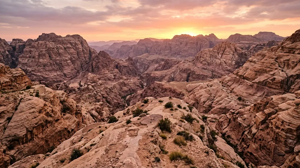 وادي محمية ضانا وجبالها المتدرجة عند الغروب