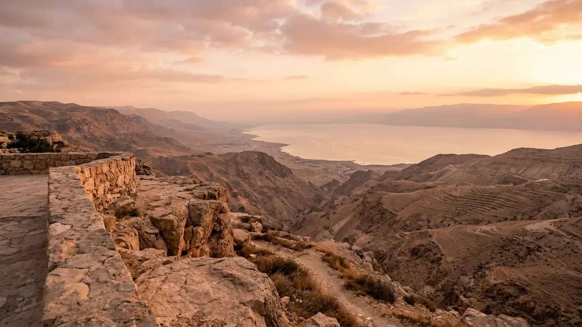 View over the Jordan Valley toward the Dead Sea from Mount Nebo